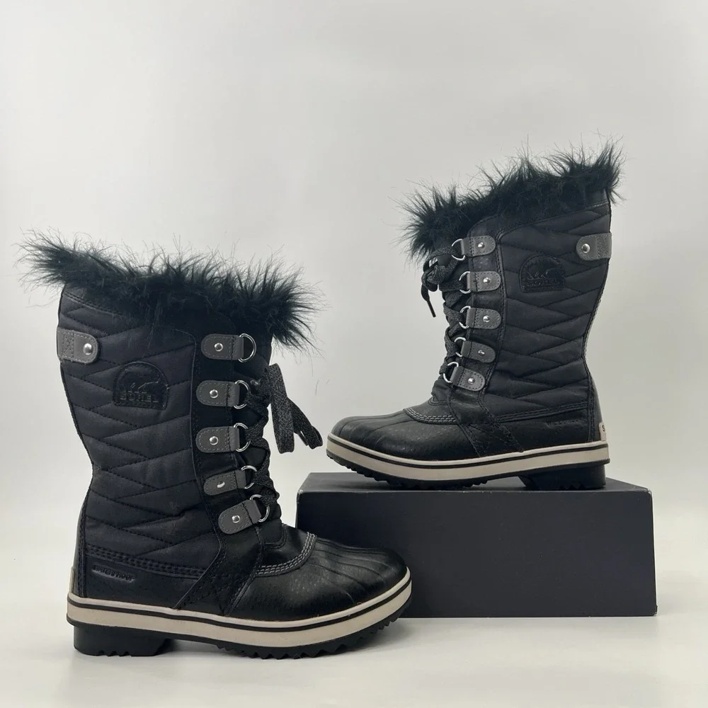 Sorel Big Girls Youth Boots Size 4 Tofino Tall Snow Waterproof Faux Fur Black